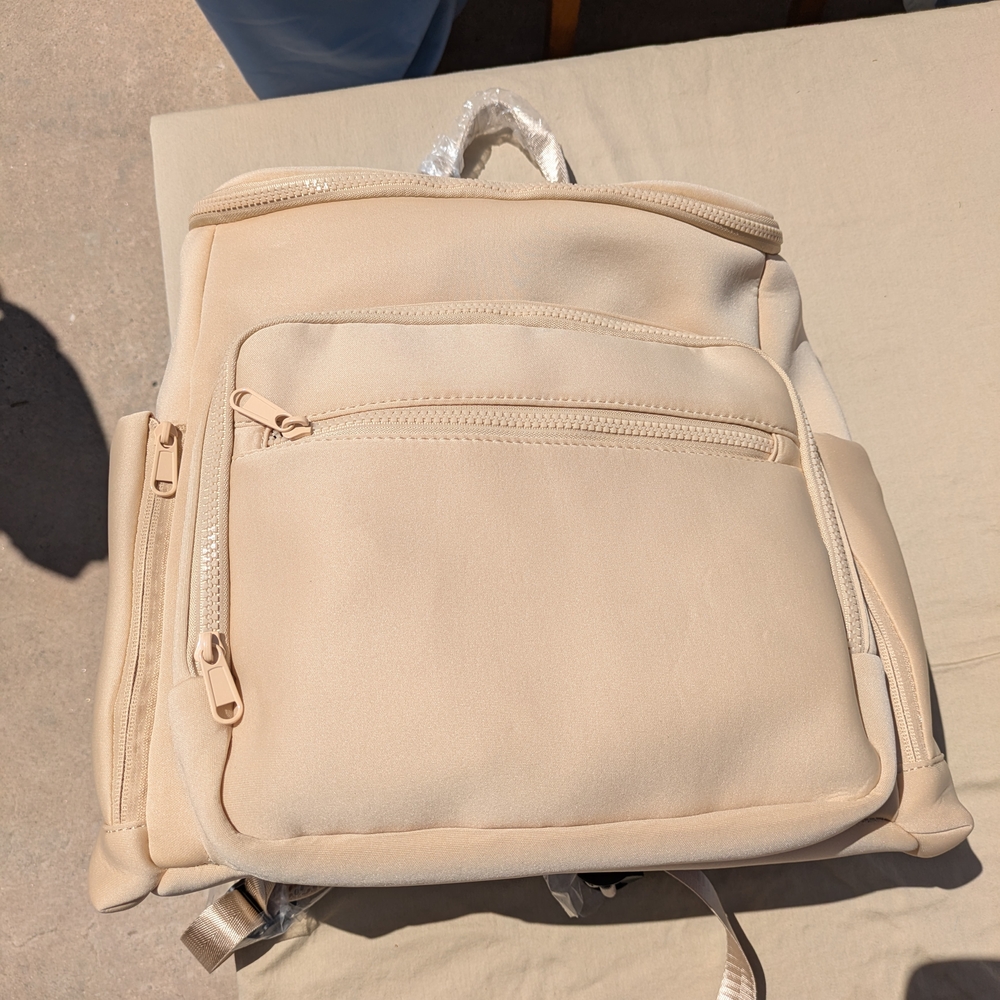 Beige Backpack Diaper Bag Insulated Bottle Pocket Baby New